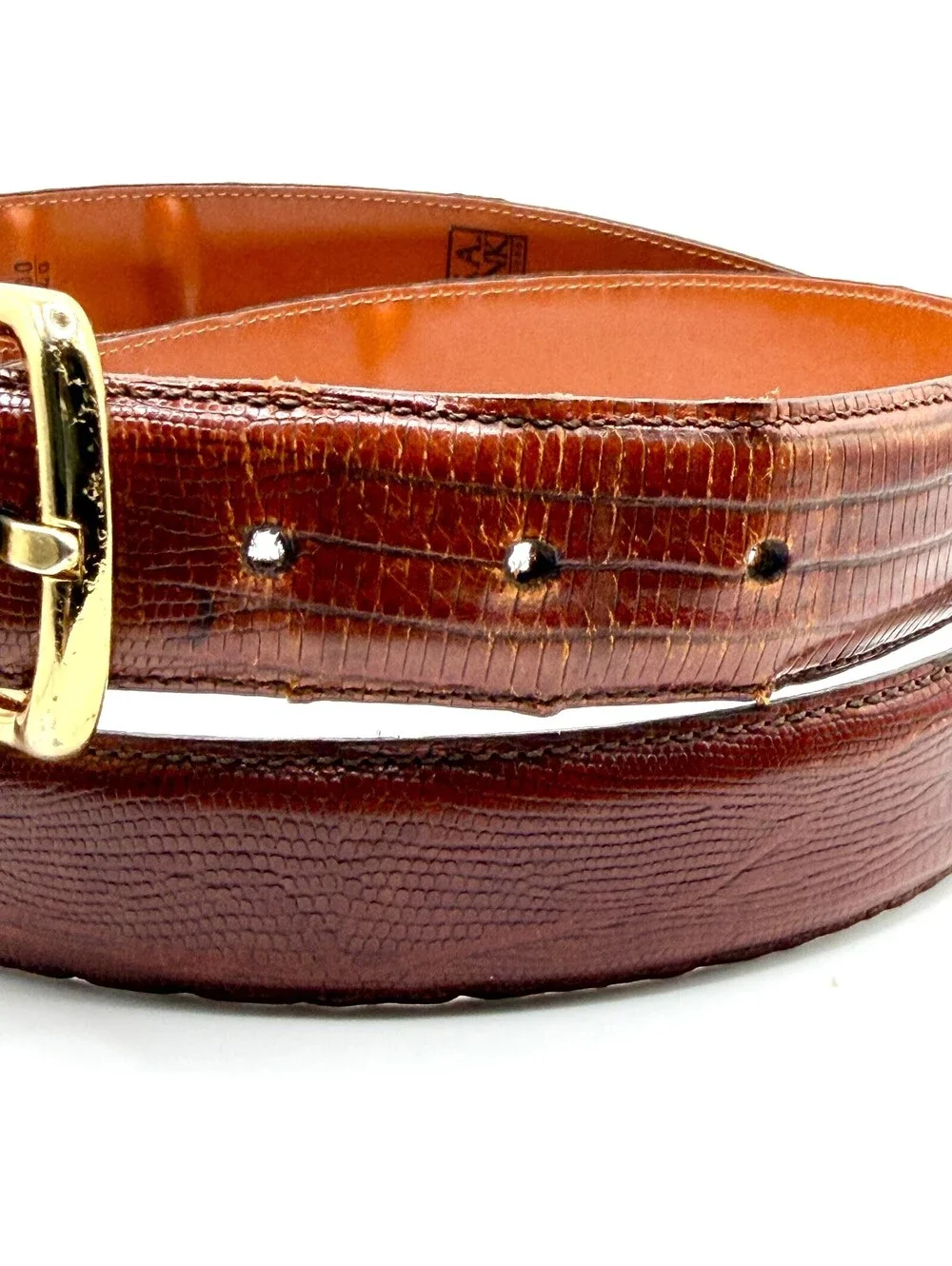 Vintage 90s Jos A Bank Brown Leather Lizard Embossed Belt